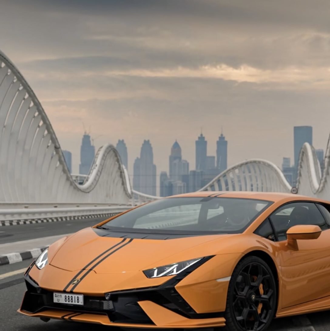Orange Lamborghini Huracán Tecnica, one of 60 units, available for rent from YAZ Car Rental